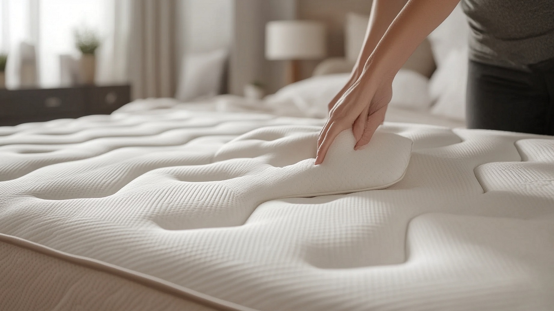 woman-putting-soft-orthopedic-mattress-bed-home woman-putting-soft-orthopedic-mattress-bed-home